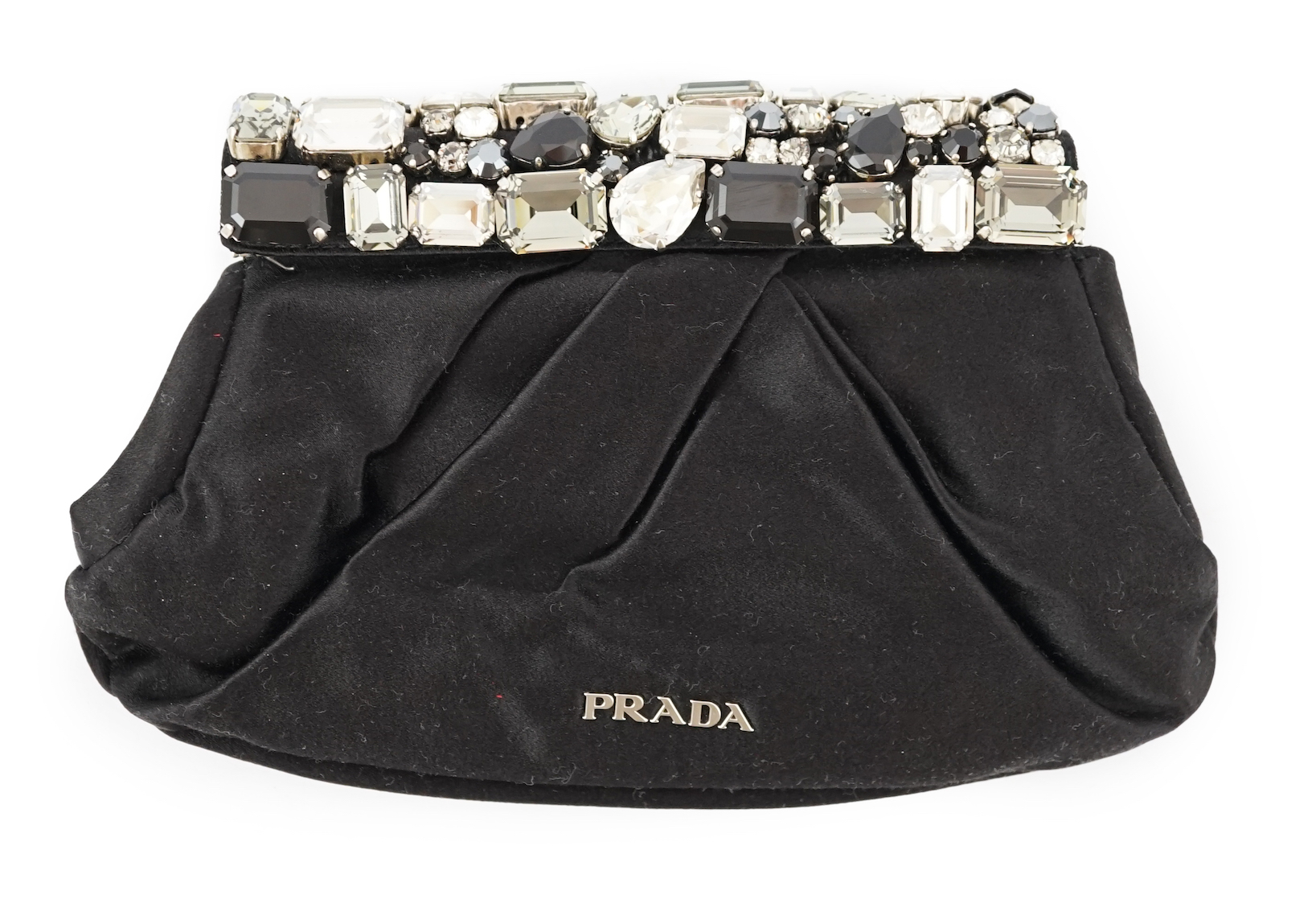 A Prada Raso Stones Nero black satin clutch bag height 12cm, width 19.5cm, depth 4cm
